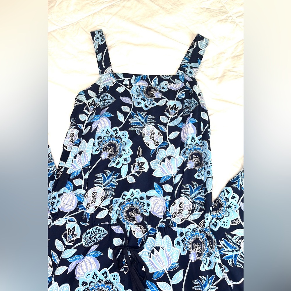 Loft petites 4p Blue & White Floral Overalls Like New Tropical jumpsuit - Picture 3 of 6